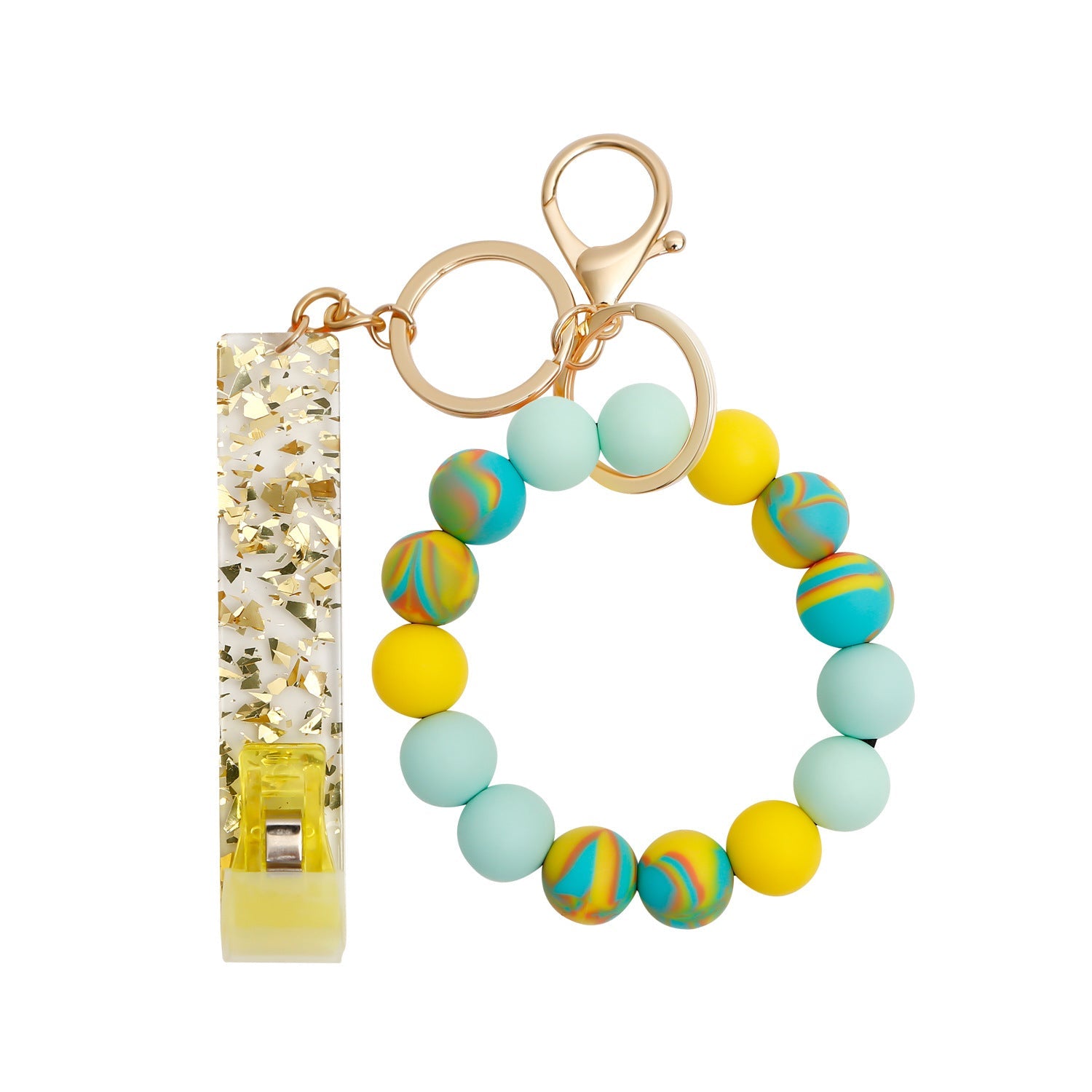 Venta al por mayor, acrílico, tarjeta de cajero automático, recogedor de tarjetas sin contacto, llavero con cuentas de silicona, muñequera